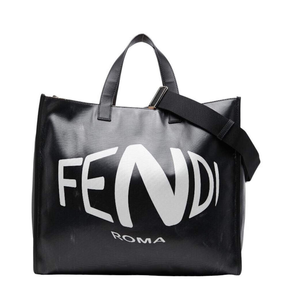 Fendi Big Fisheye Tote Bag Shoulder Black White Leather